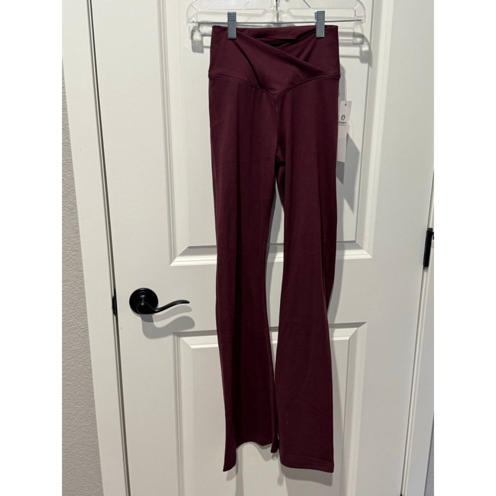 Women's Mono B Burgundy crossover waist flare Leggings Size S